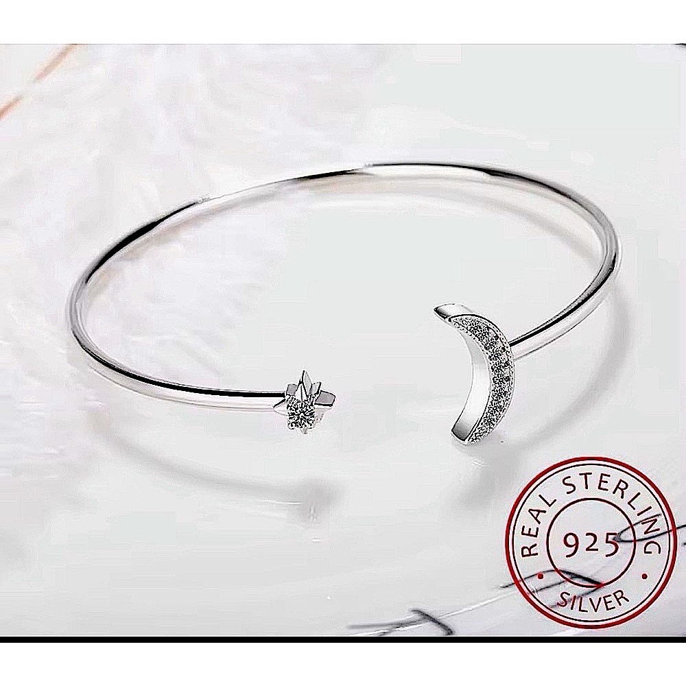 NEW Dainty‎ Moon & Star 925 Sterling Silver Bracelet